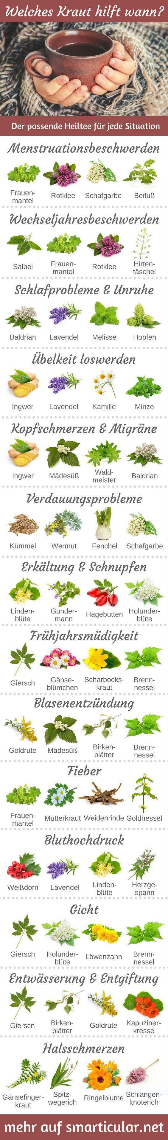 Für fast jedes Wehwehchen findet sich ein heilsamer Tee, der dir ganz ohne Tabletten Linderung verschaffen kann und zu mehr Wohlbefinden verhilft. Herbal Remedies, Natural Remedies, Body Health, Health Fitness, Health Tips, Health And Beauty, Bebidas Detox, Healing Tea, Natural Health