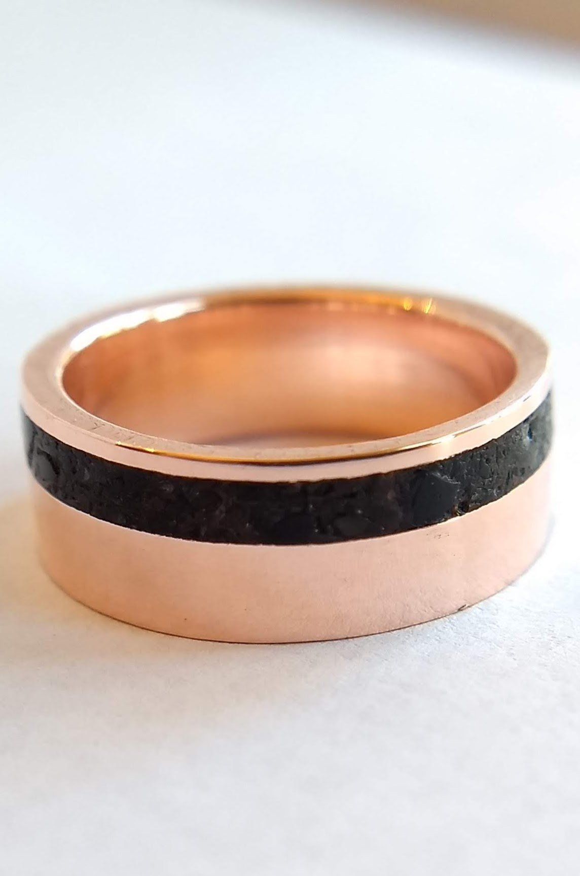 Copper Ring Obsidian Inlay Unique Handmade Ring Metal