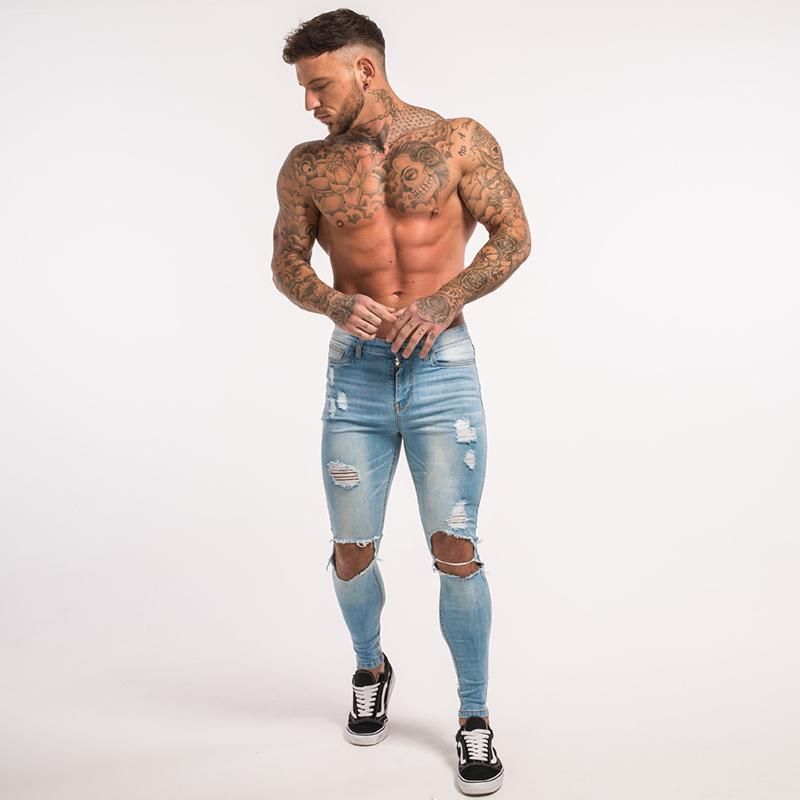 Skinny Jeans For Guys Stretch Jeans Light Blue Ripped Denim Skinny Jeans For Guys Stretch Jeans Light Blue Ripped Denim
