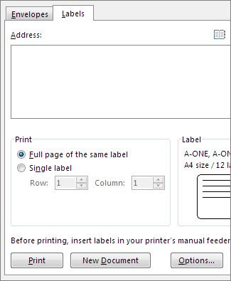The Envelopes and Labels setup options | Print address labels, Return address labels template ...