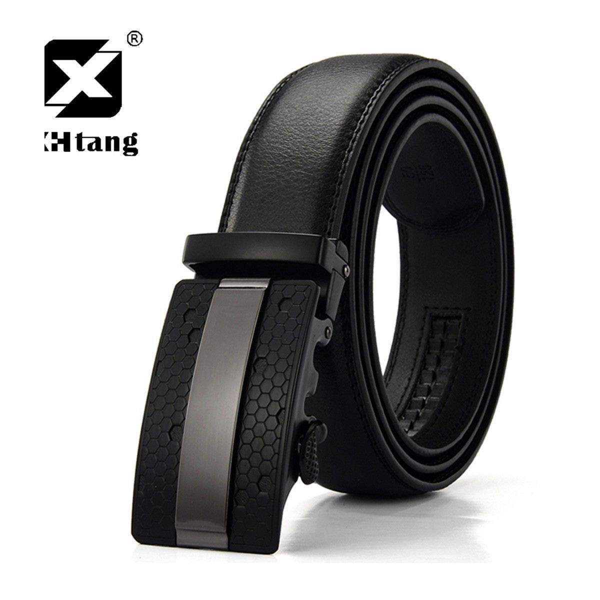 XHTang Fashion Men/'s Automatic Buckle Real Leather Ratchet Belt Waistband Jeans