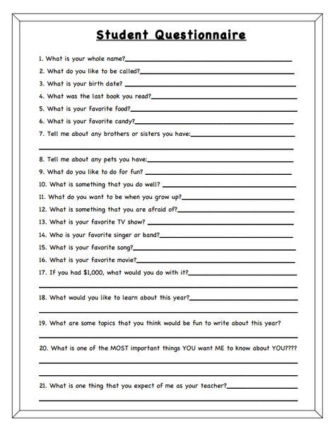 Beginning of the Year Student Questionnaire Language Pinterest