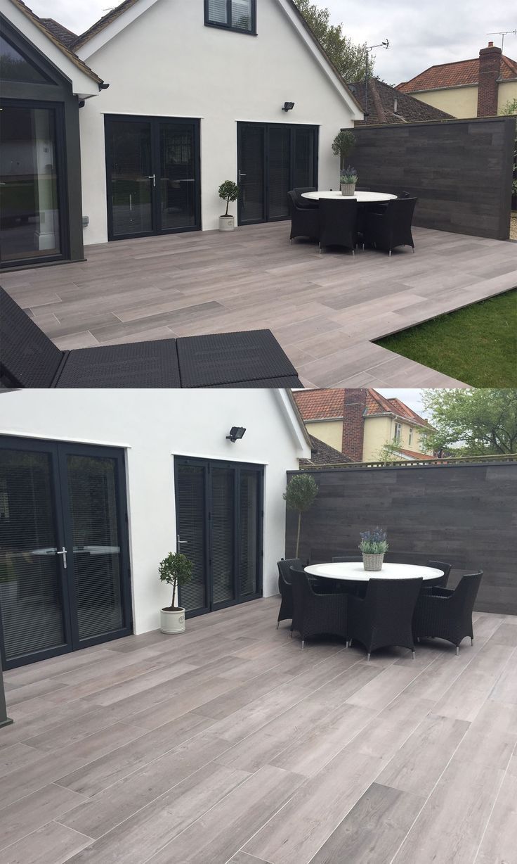 Toller moderner Holzeffekt-Patio aus Valverdi Chalet-Fliesen - lieben Sie die Ad #modernegärten