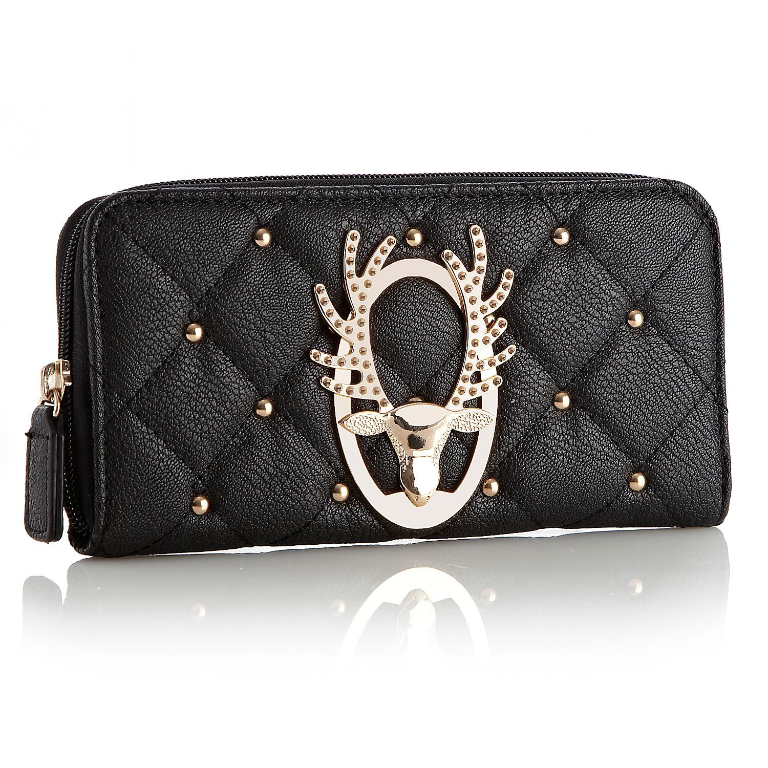 Black Quilted Faux Leather Small Coin Purse Clasp Fastening