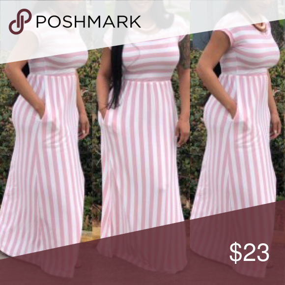 Pink ☀ white striped Maxi Dress | Pink ...