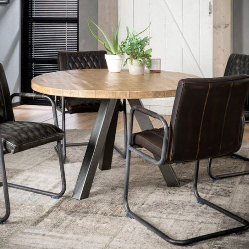 Eettafel Ø 120 of Ø 140 met mango blad - 2 kleuren ...