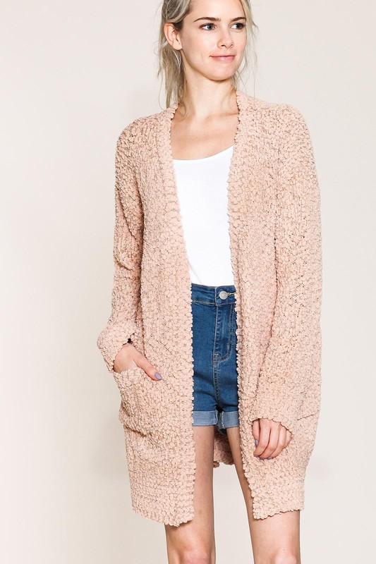 $36 Blush Plush Popcorn Open Cardigan Sweater by Listicle