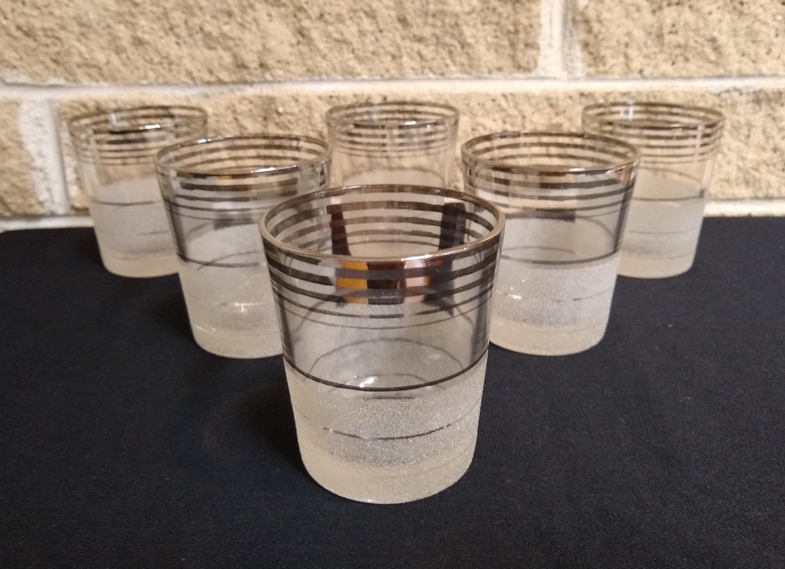 4 Vintage Mid Century Sturdy Single Shot Glasses Elegant Gold Details Heavy Bases