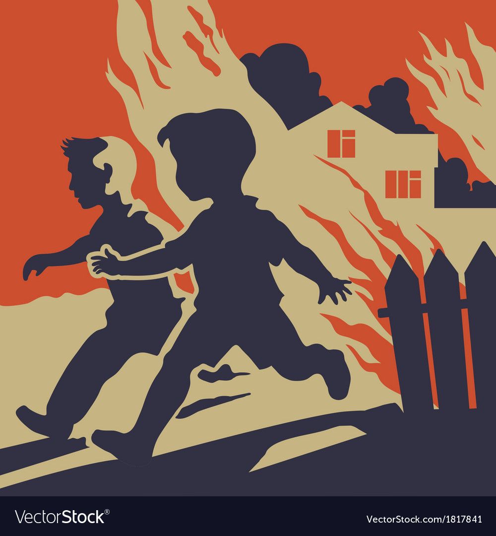 Children Running Away From Fire Flames Royalty Free Vector