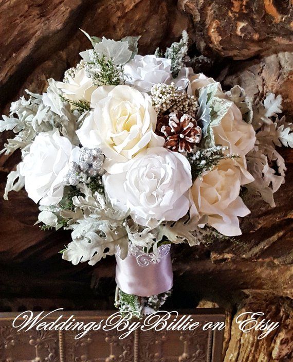 Winter Wedding Bouquet, Silver White Ivory Pine Cones ...