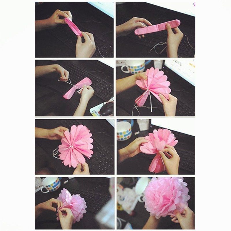 Hmxpls 10pcs Tissue Hanging Paper Pom-poms Flower Ball Wedding Party Outdoor Decoration Premium Tissue Paper Pom Pom Flowers Craft Kit Pink