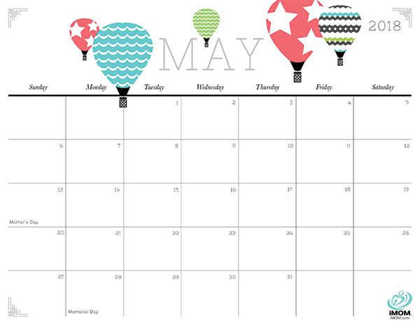 2018 may printable calendar