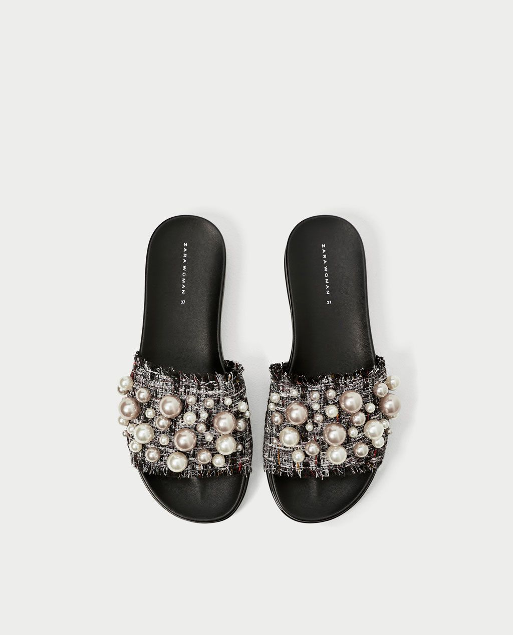 ZARA - WOMAN - SLIDES WITH FAUX PEARLS | Customização de sapatos, Customizando sapatos, Sapatos