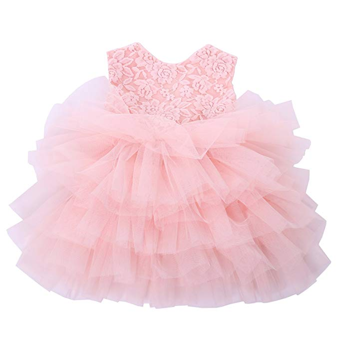 Cilucu Girls Dress Kids Party Dress Toddler Tutu Pageant Beaded Lace Dresses for Flower Girl Baby Pink//White Gown Birthday