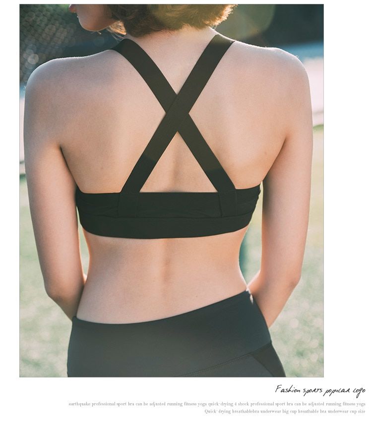 Women Patchwork Sports Bras Gym Cross Backless Padded Strappy Cropped Sportswear