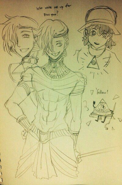 Bill Ancient Egypt Reverse Gravity Falls, Gravity Falls Au, Reverse Falls, Billdip, Bill X Dipper, Fall Humor, Bucky Barnes Captain America, Steve Rogers Bucky Barnes, Mabill