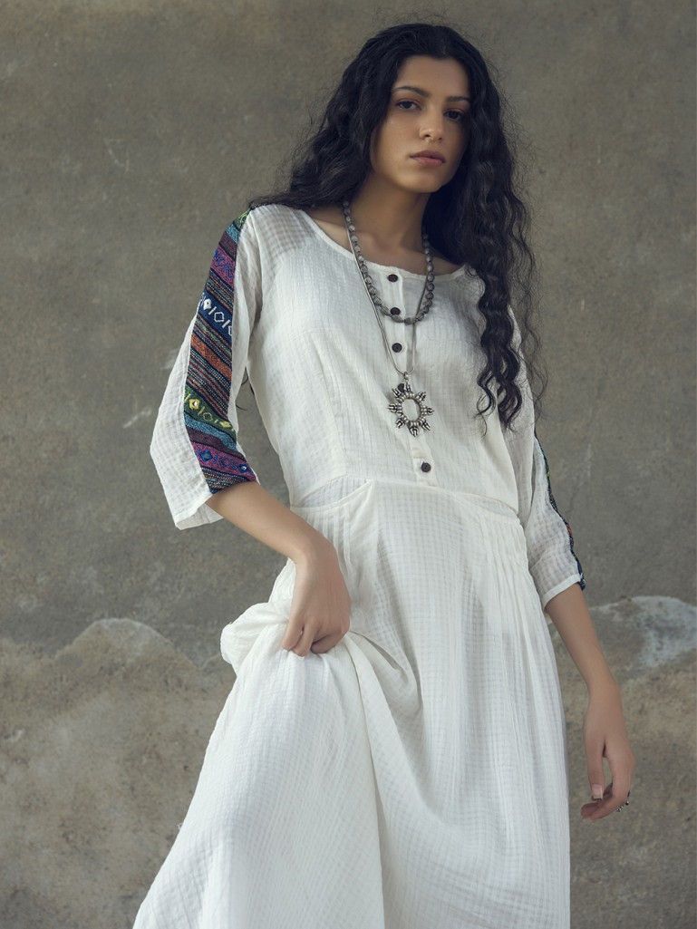 Buy white cotton dobby maxi dress online at theloom 2020