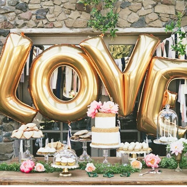 16 " oro plata amor helio globos de papel de aluminio carta del