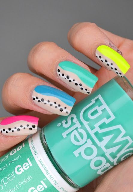 Abstract Neon Summer Nail Art Nail Designs Easy Diy, Neon Nail Designs, Cute Acrylic Nail Designs, Best Acrylic Nails, Summer Nails Neon, Nail Art Summer, Neon Nail Art, Neon Nails, Bright Gel Nails
