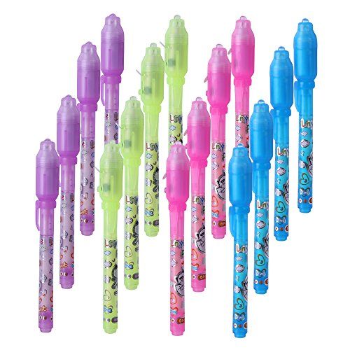 Invisible Ink Pen MALEDEN Spy Pen with UV Light Magic Marker Kid Pens for Secret Message and Party Goody Bag Filler Pack of 16
