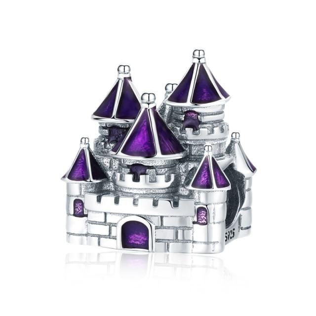BISAER 925 Sterling Silver Princess Cattle Pumpkin Car Baby Carriage Family House Home Beads Fit Charm Bracelet DIY Jewelry - EFC122