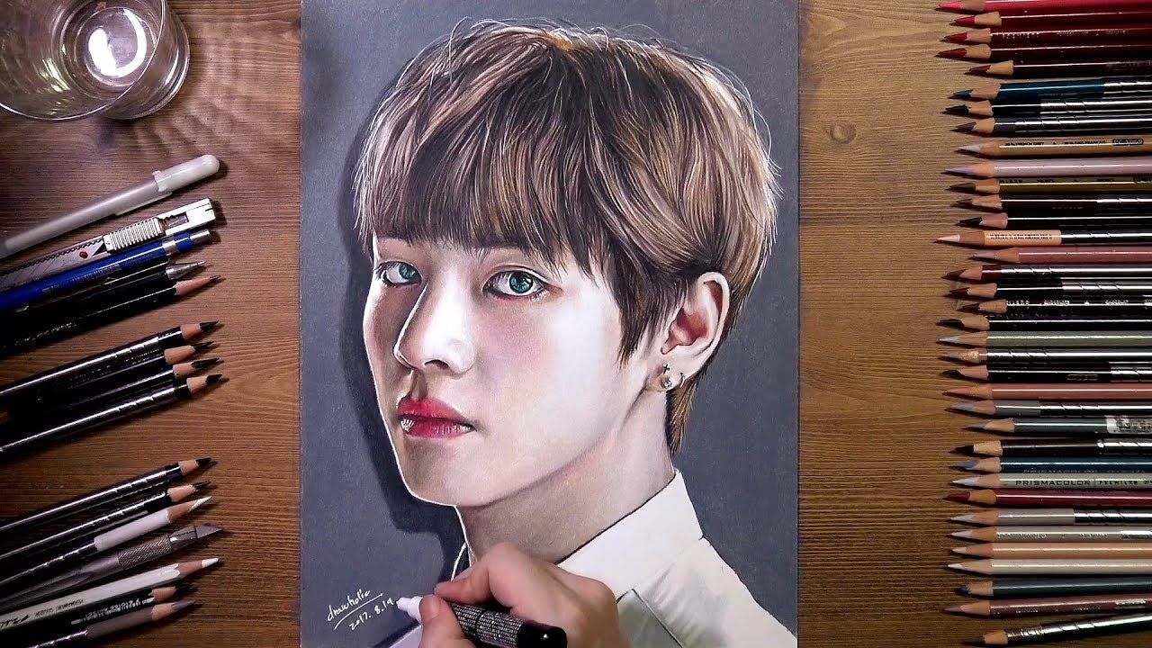 BTS : V (Tae Hyung) - colored pencil drawing | drawholic - YouTube