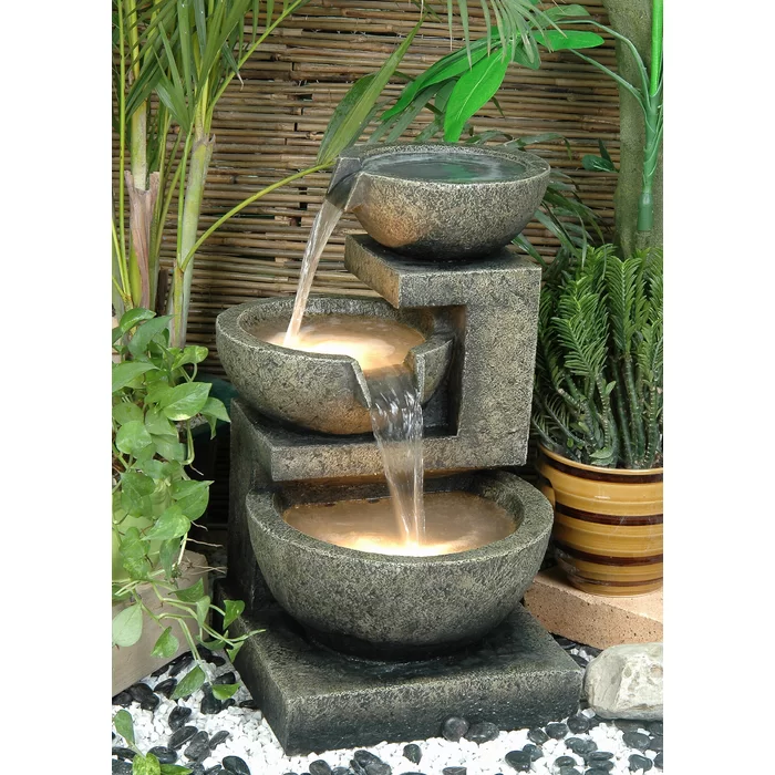Fiber And Resin Bowl Fountain With Light Garden Water Fountains Outdoor Water Features Water Fountains Outdoor