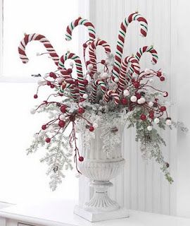 Festive Snowy White Peppermint Arrangement, with RAZ Sparkle Berries and Candy Cane Decorations