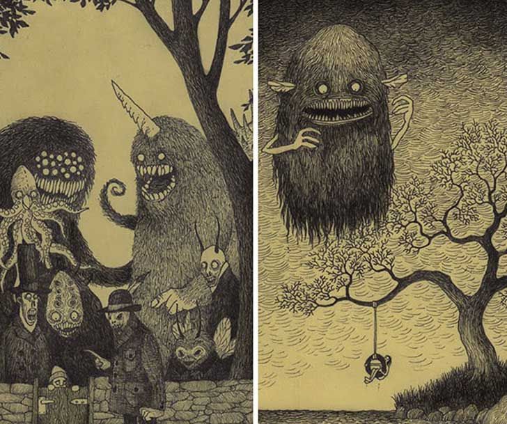 Artista hace dibujos de monstruos aterradores en notas adhesivas | Monster  drawing, Drawings, Horror art