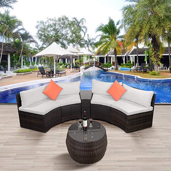 2020 Patio Furniture Sofa Sets 6pcs Half Moon Rattan Brown Wicker Set Sectional Wit Outdoor 2020 Patio Furniture Sofa Sets 6pcs, Half Moon Patio Set