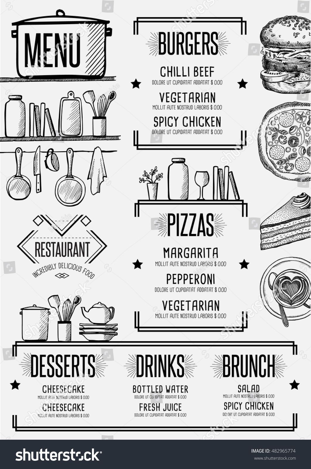 restaurant menu placemat food brochure cafe template design