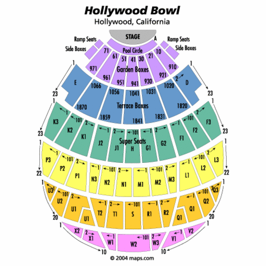 Hollywood Bowl Seating Chart Hollywood Bowl Tickets Hollywood Bowl Maps Hollywood Bowl Seating Hollywood Box Park
