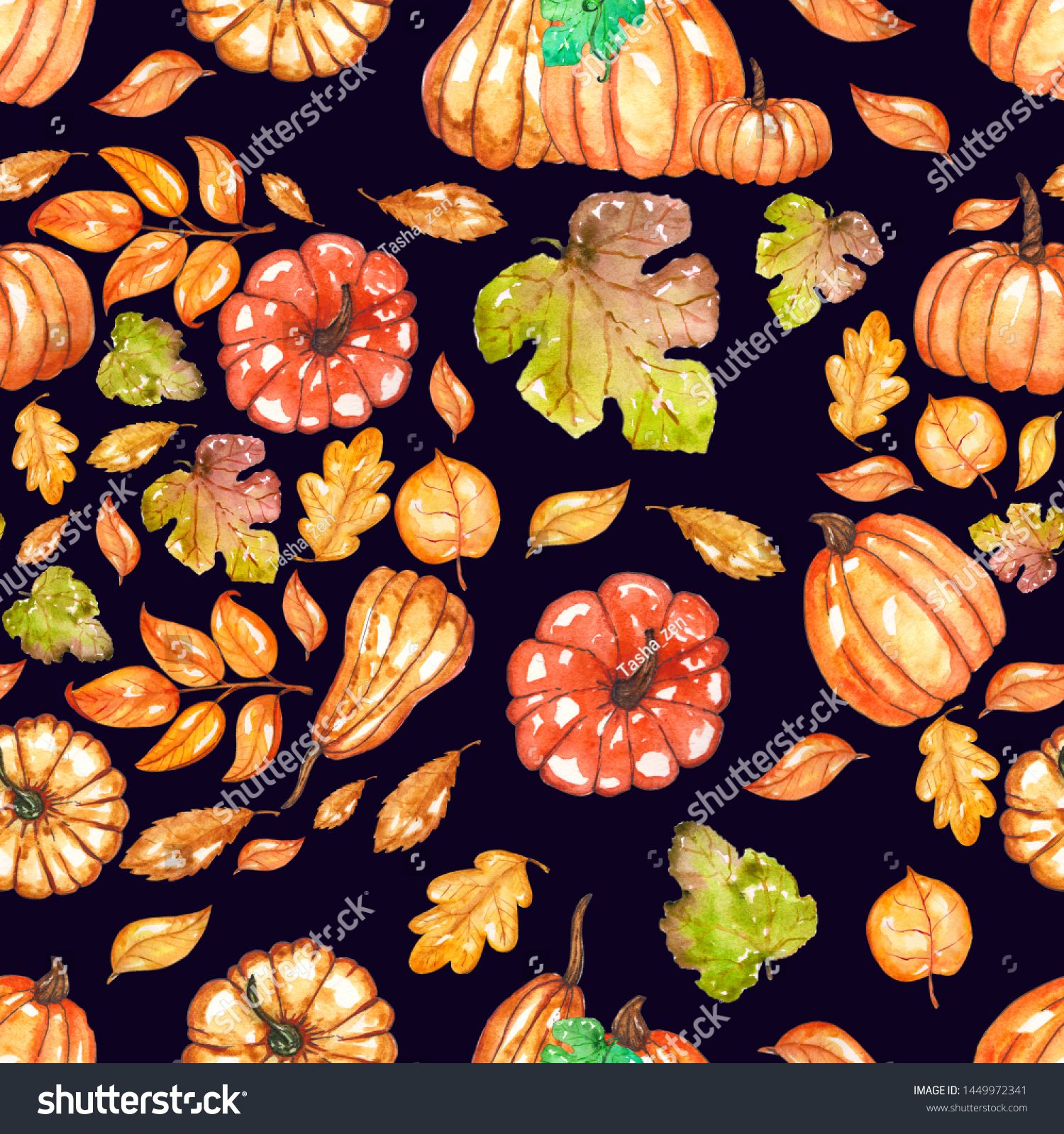 Hand Painted Watercolor Pumpkins Seamless Pattern Stock Illustration 1449972341 #halloweenbackgroundswallpapers