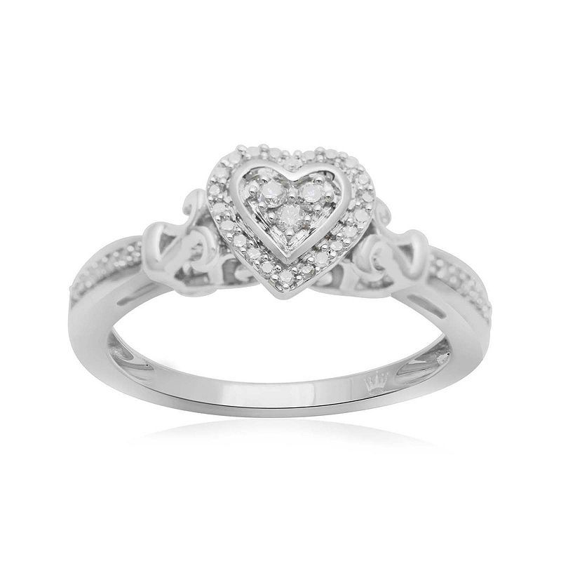 Hallmark Diamonds 1 7 Ct T W Diamond Heart Sterling Silver Ring