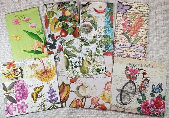 Decoupage Napkins - Garden Mix - 8 Different Napkins, Decoupage paper, butterfly paper napkin, flor #papernapkins