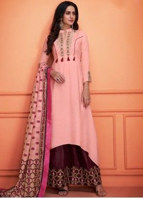Peach Party Muslin Designer Palazzo Suit Latest Anarkali Suits, Wedding Salwar Suits, Silk Anarkali Suits, Cotton Anarkali, Silk Dupatta, Salwar Kameez, Kurti, Anarkali Churidar, Pink Cotton