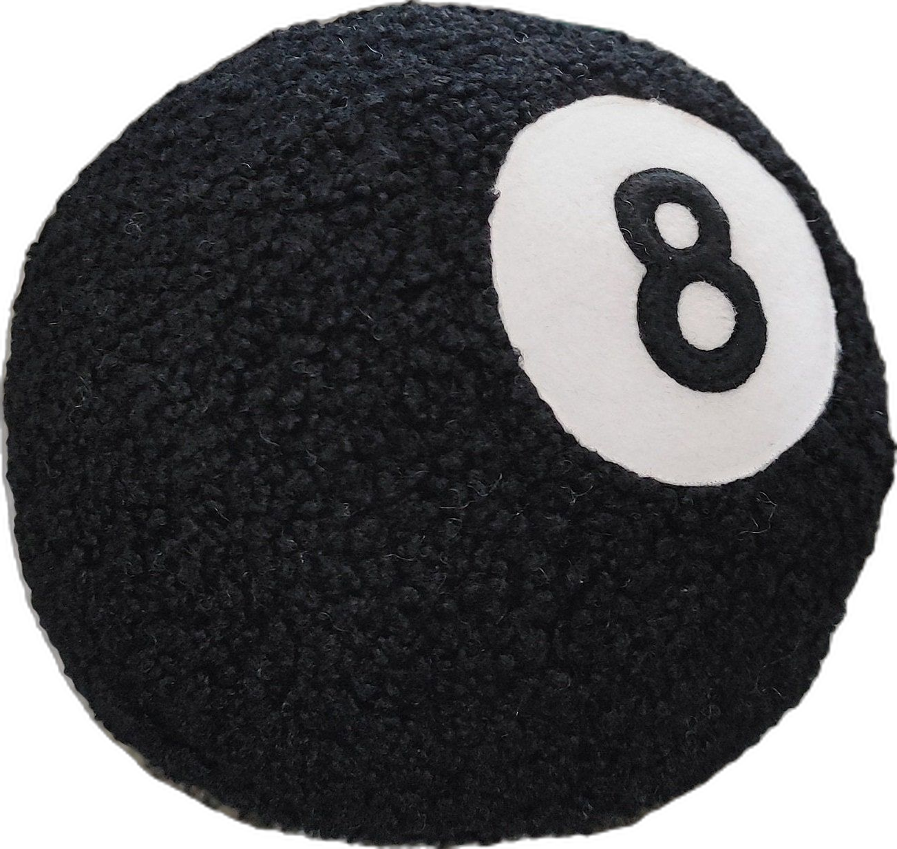 Sherpa 8 Ball Pillow, Magic Eight Ball Cushion, Tufted Black Pillow 8