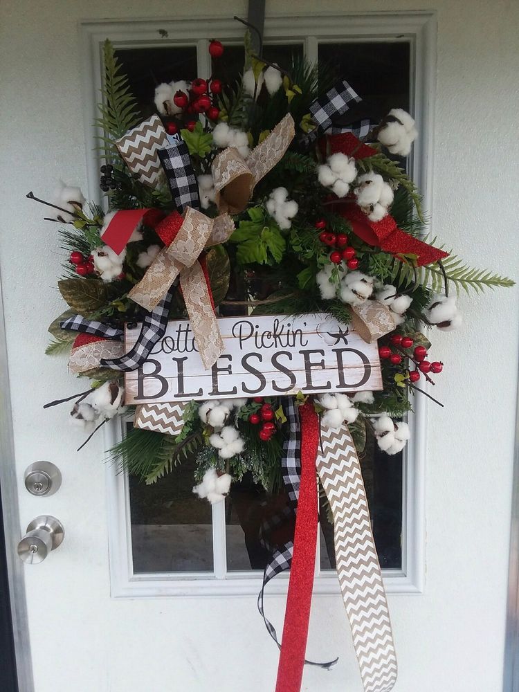 Pickin Christmas 2020 XLarge Christmas COTTON PICKIN BLESSED Wreath Holiday Door DECOR .Door