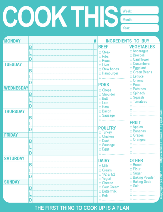 meal planner sheets