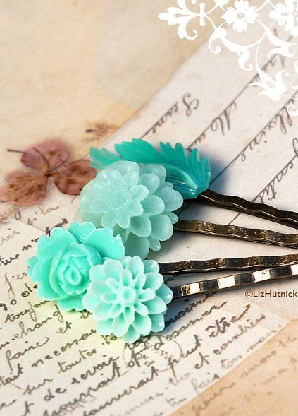 Mint Green Flower Bobby Pins Floral Hair Mint Green Flowers Flower Bobby Pin Girls Hair Accessories