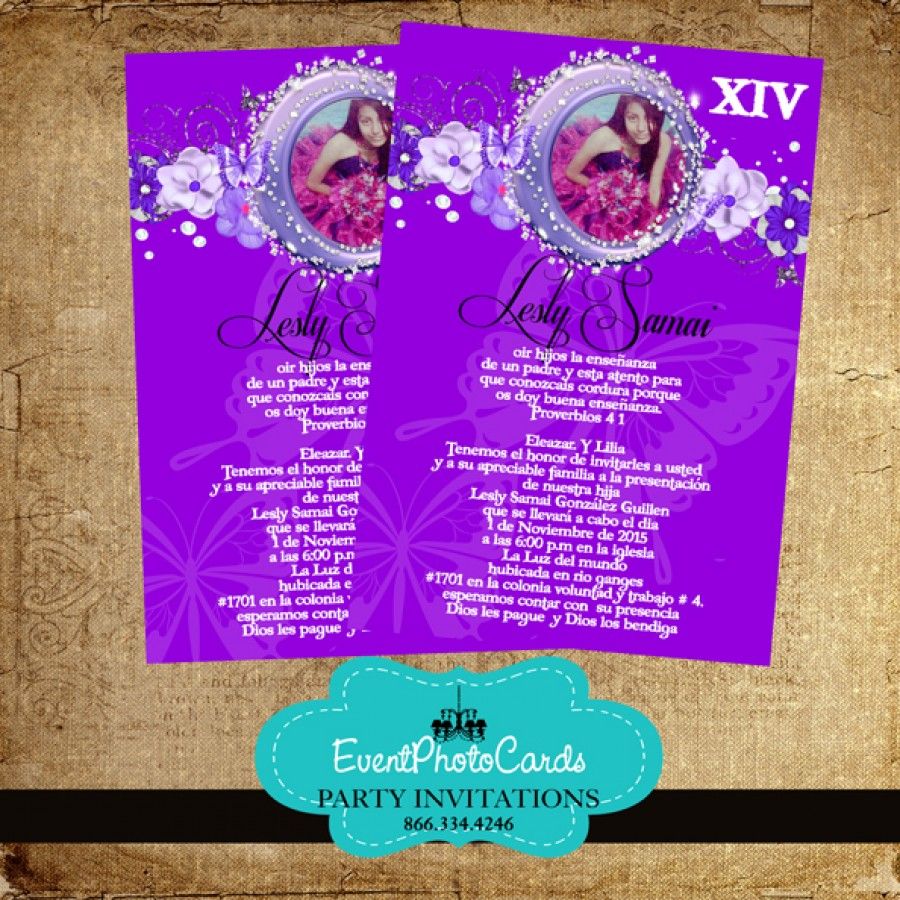 purple design photo xv invite butterfly quinceanera invitations by