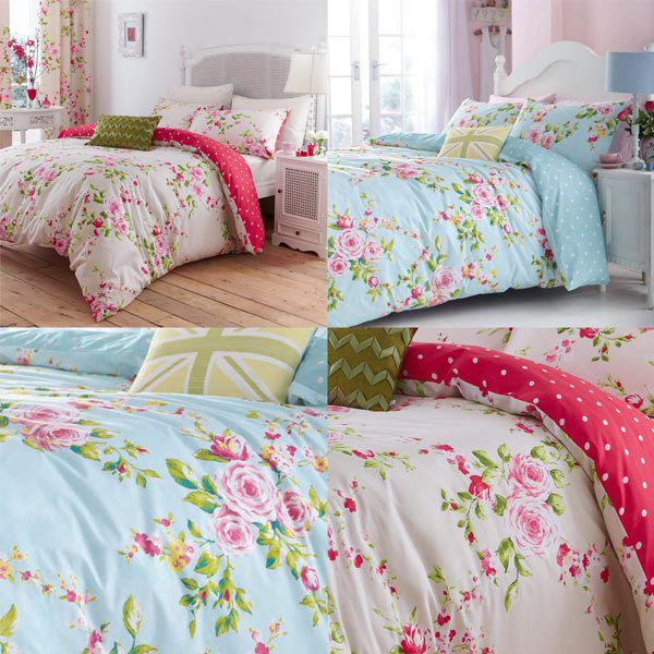 Catherine Lansfield Canterbury Floral Duvet Cover Set Red or Multi//Blue