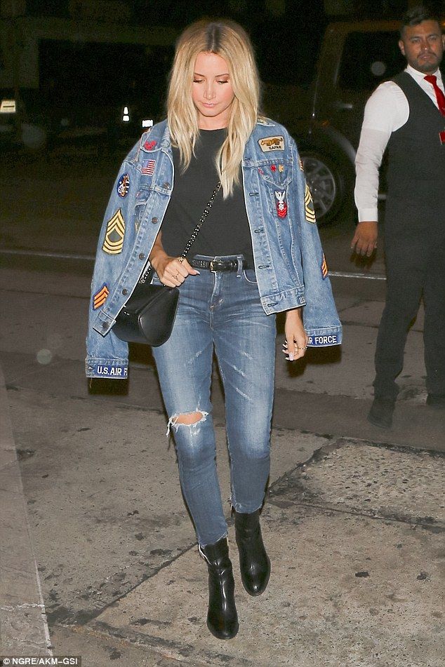 Ashley Tisdale sports double denim on dinner date with husband