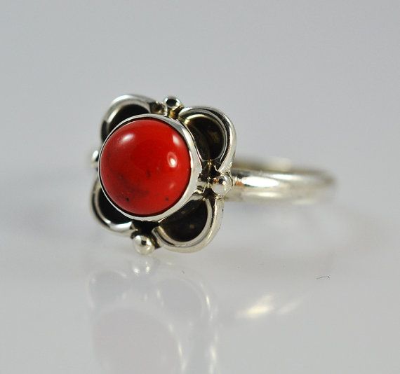 Red Coral Silver Ring 925 Solid Sterling Silver Handmade Jewelry Size 3-13 US Red Coral Silver Ring 925 Solid Sterling Silver Handmade Jewelry Size 3-13 US
