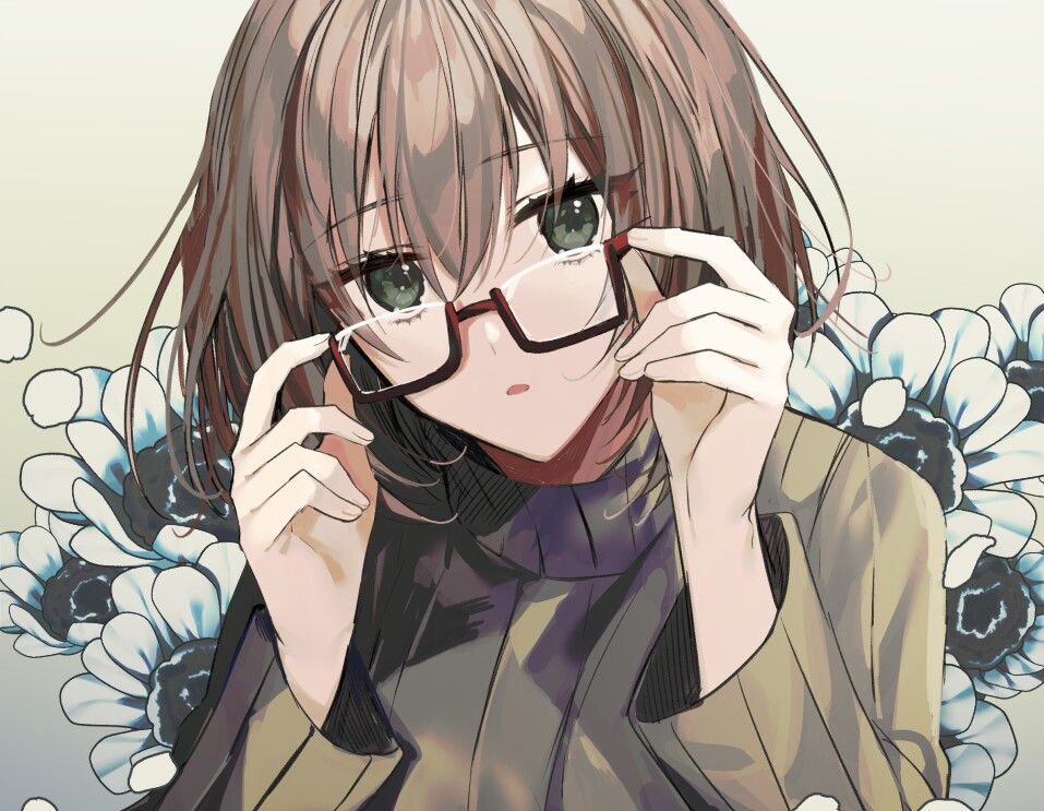 Anime girl short brown hair glasses