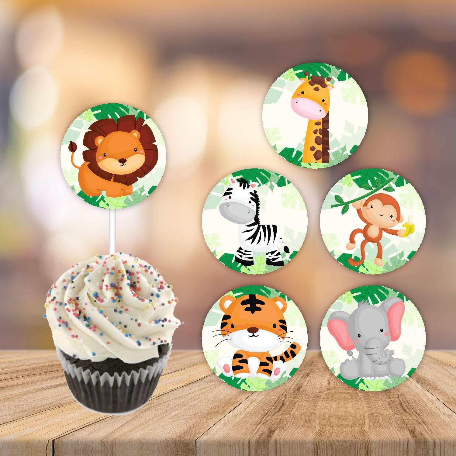 Jungle Animal Safari Cupcake Toppers Birthday Digital Download Etsy In 2021 Safari Cupcakes Jungle Cupcakes Cupcake Toppers Printable