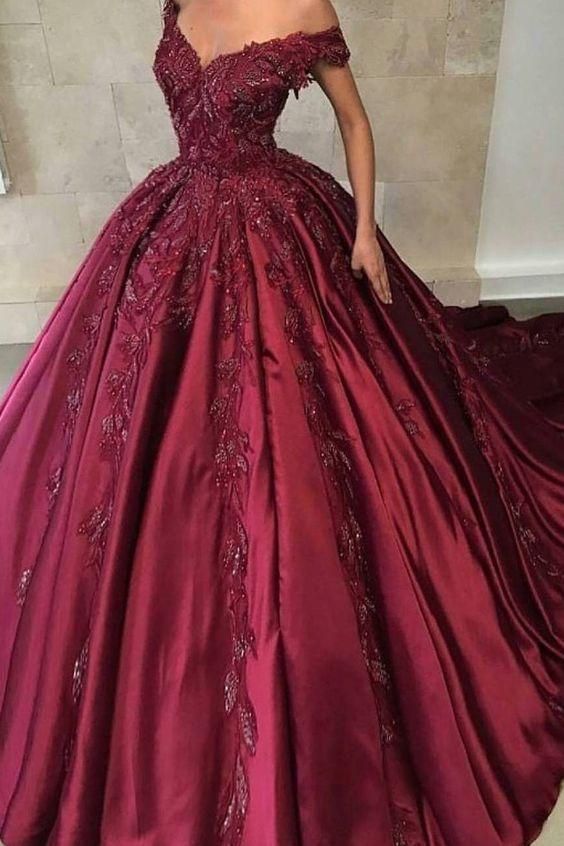 burgundy red ball gown