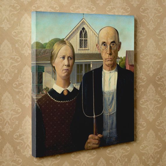 American Gothic By Grant Wood 16 X 20 Canvas Wrap Print American Gothic American Gothic Painting Grant Wood American Gothic