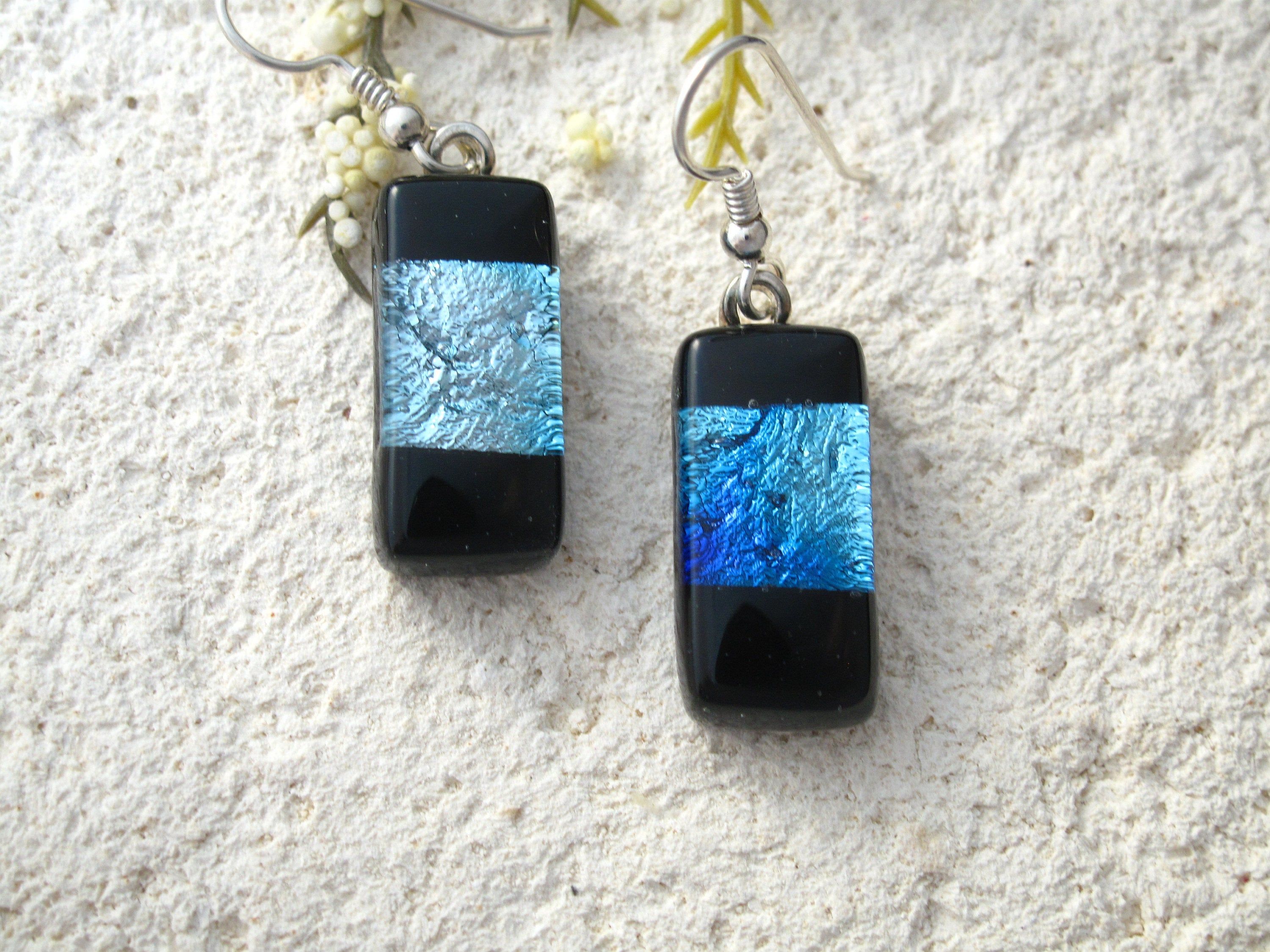 Petite Earrings, OOAK Handmade Blue Silver Black Earrings, Dichroic Earrings, Dangle Drop Earrings, Sterling Earrings, ccvalenzo,030320e100 Dichroic Earrings, Dichroic Glass Jewelry, Petite Earrings, Black Earrings, Sterling Earrings, Etsy Earrings, Sterling Silver, Hanging Earrings, Dangle Drop Earrings