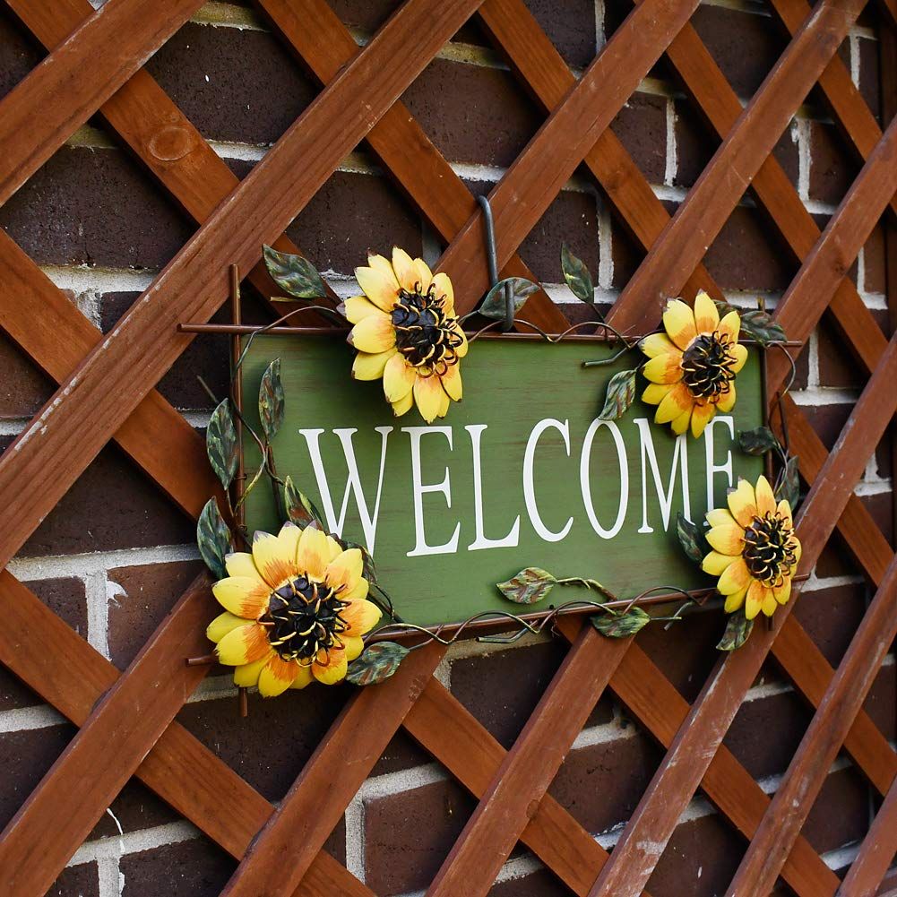 Metal Hanging Sunflower Welcome Sign Door Sign Vintage Welcome Decor